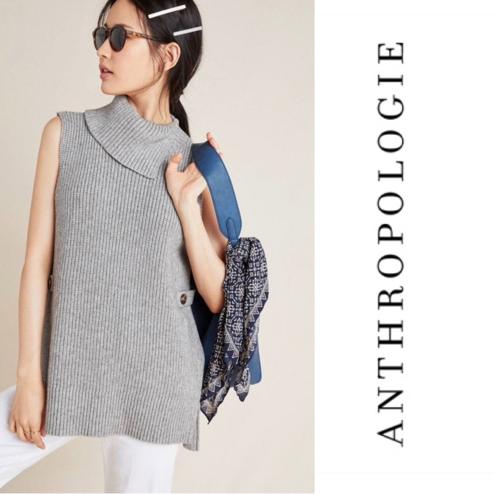 Anthro Alexia Knit Tunic Sleeveless Sweater Vest Cowl Neck Size Small Gray